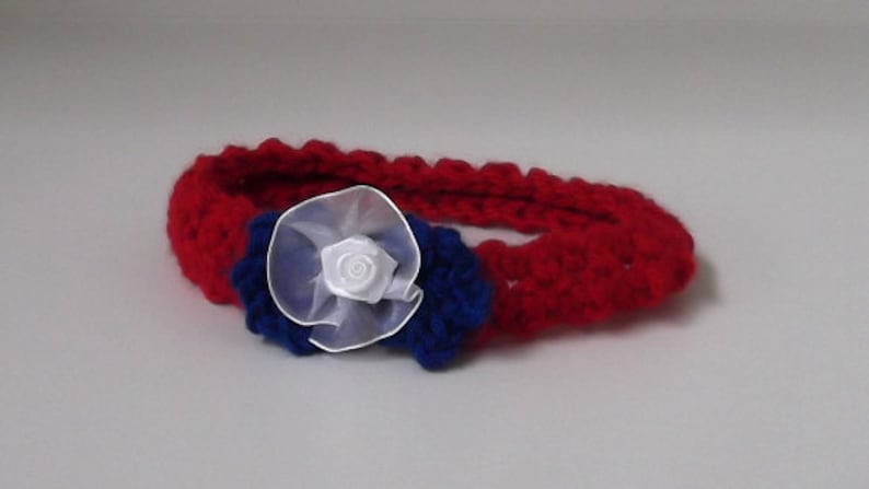 USA.... White and Blue Headband 0 up to 3 Month Size....Military Baby....Red Patriotic Headband....