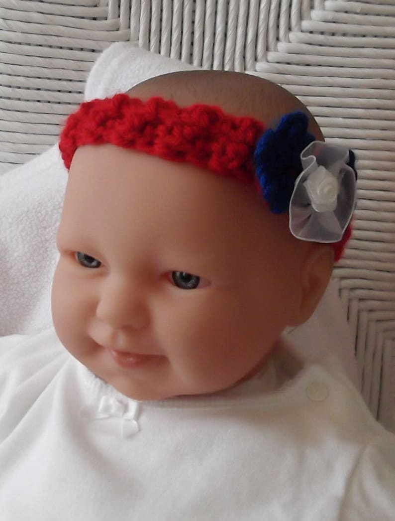 USA.... White and Blue Headband 0 up to 3 Month Size....Military Baby....Red Patriotic Headband....