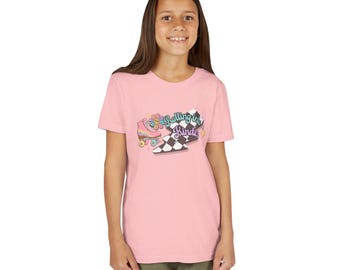 Rolling into Kinder Youth Tee | Cute Retro Rollerblade, Checkerboard, Pastel Flowers