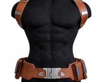 Cintura in pelle ispirata a Captain America Civil War con tasche e tracolla – Attrezzatura tattica per cosplay su misura Tasche in pelle Tracolla