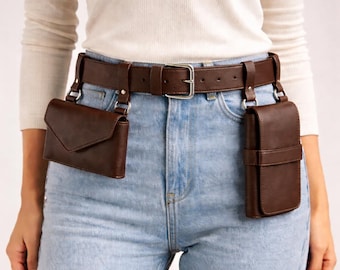 Handmade Leather Utility Belt with Detachable Pouches