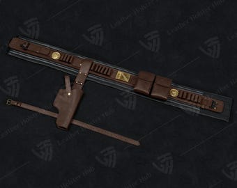 Mandalorian Boba Fett Genuine Leather Costume Belt with Holster & Utility Pouches – Star Wars Cosplay Bounty Hunter Belt for Men Handmade