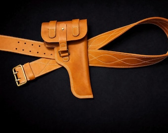Colt 1911 Handmade Genuine Leather OWB Holster Full Grain Leather officer Belt +  Holster  Adjustable Strap – Right Hand Carry