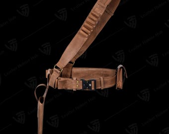 Leather Mandalorian Holster Belt – Star Wars Adult Cosplay Costume Belt with Blaster Holster, Bounty Hunter Mando Gear Handmade