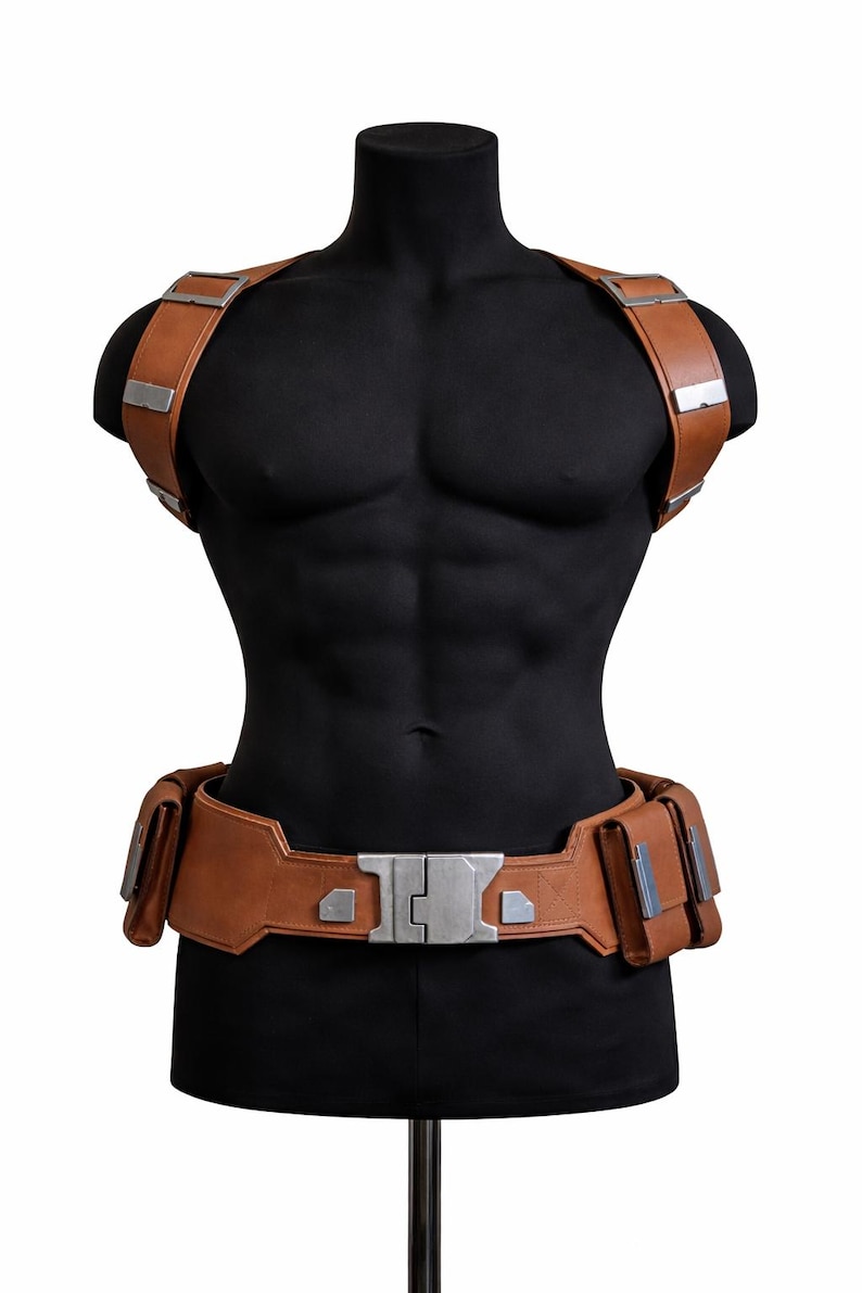 Inspired by Captain America Civil War Leather Belt with Pouches & Shoulder Harness – Custom Fit Tactical Cosplay Gear Leather Pouches Harnes image 1