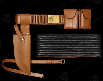 Genuine Leather Mandalorian Boba Fett Costume Belt with Holster & Pouches