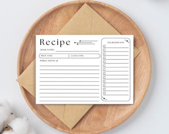 Plantilla minimalista para fichas de recetas – Diseño imprimible en Canva (Descarga digital)