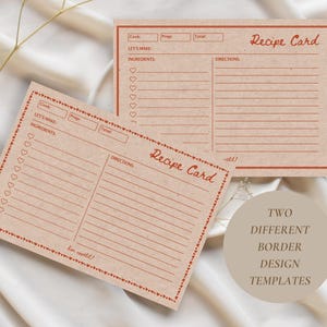 Modello di scheda ricetta digitale Canva / Design modificabile su carta marrone con carattere e bordo rossi / Stampabile per ricette scritte a mano e digitate