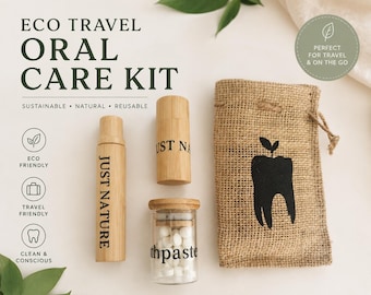 Kit de cuidado bucal ecológico / Cepillo de dientes de bambú, pastillas de pasta dental, hilo dental y estuche