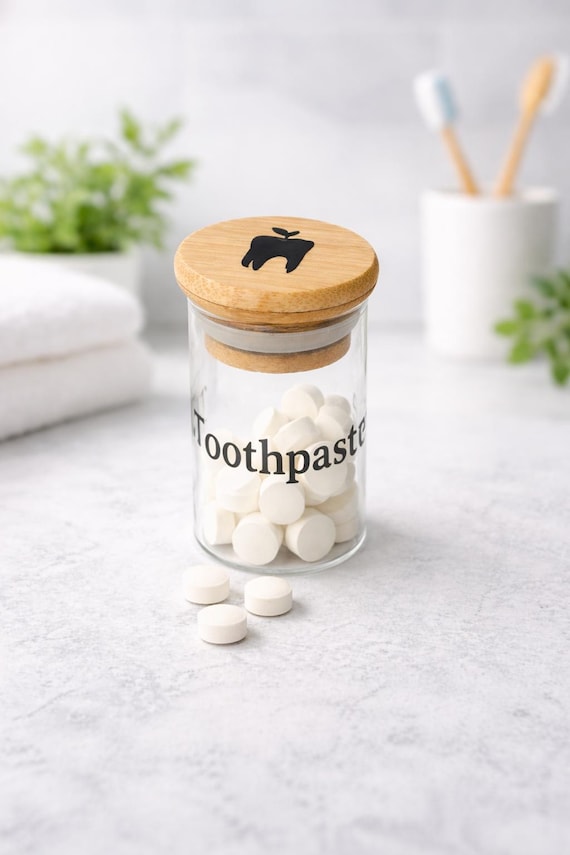 Natural Toothpaste Tablets | 30 Count in Reusable Glass Jar | Plastic-Free Travel Toothpaste Tabs