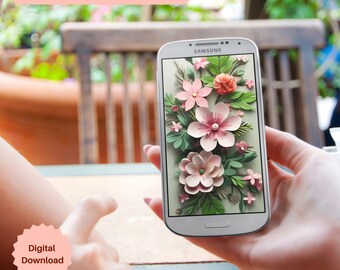 3D Pink Floral Phone Wallpaper, Spring Botanical Design (Digital Download)