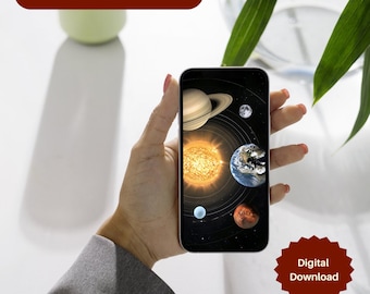 Achtergrond van het zonnestelsel: Galaxy Space Art voor iPhone en Android (digitale download)
