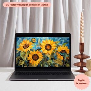 Sunflower Quilted Desktop Wallpaper: High-Res Floral Art (Instant Download)