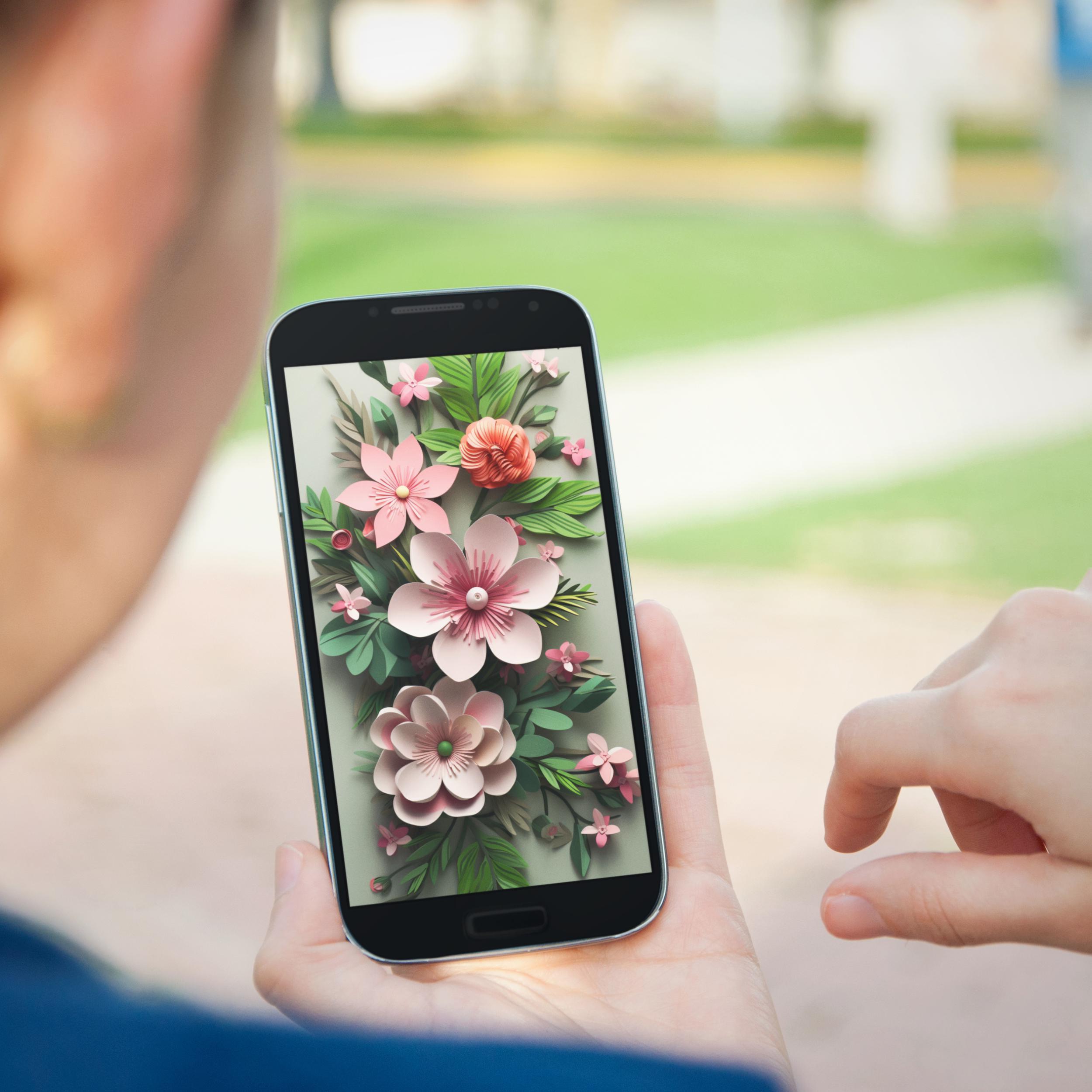 3D Floral Phone Wallpaper: Pink & Green Botanical Lock Screen (digital ...