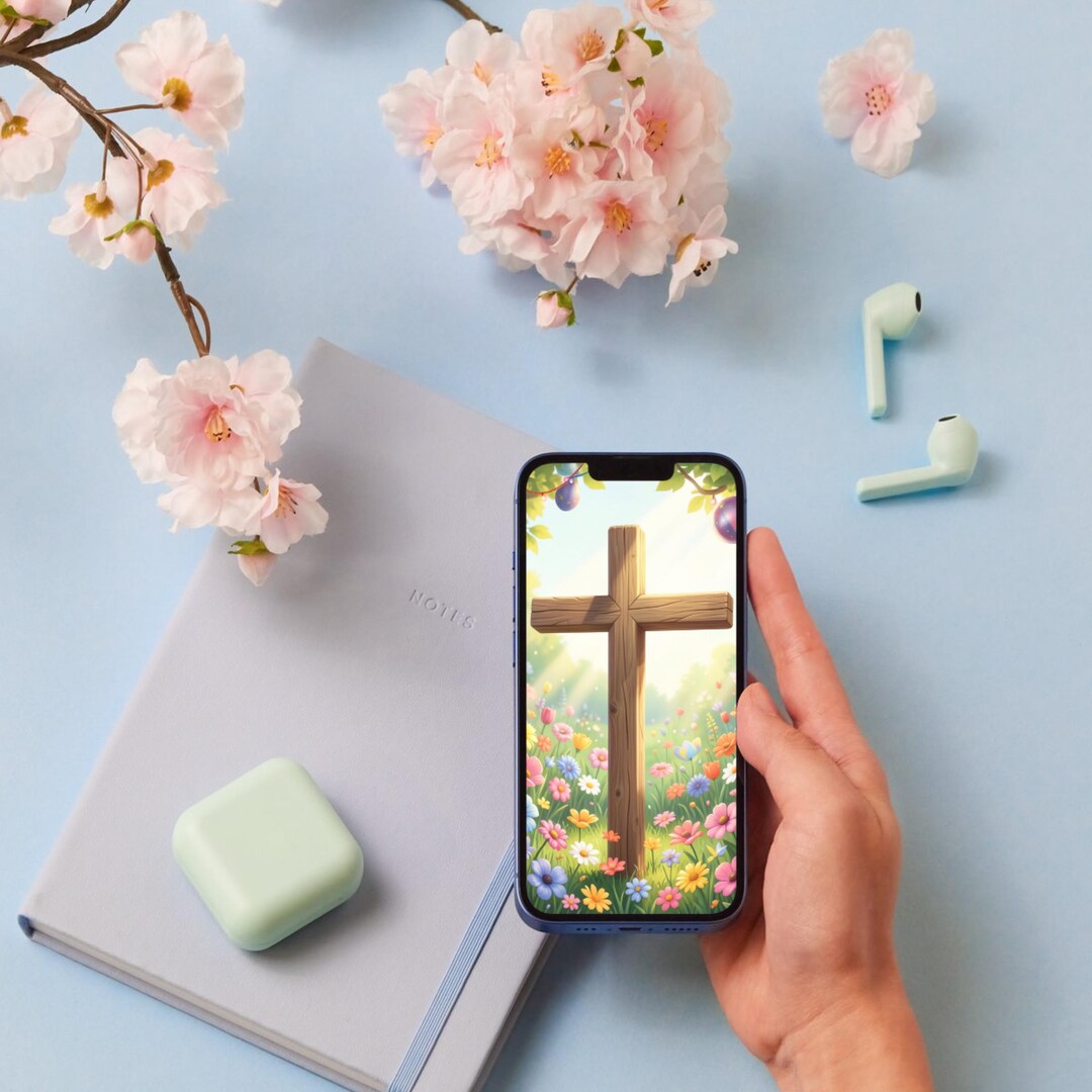 Easter Cross iPhone Wallpaper, Faith Based Spring Background, Christian