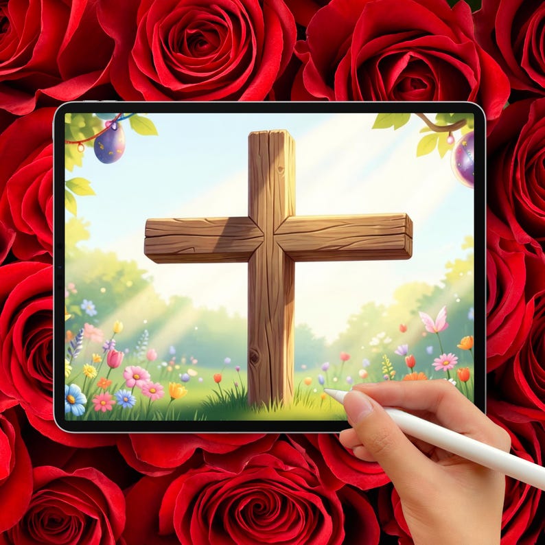 Christian Easter iPad Wallpaper, Religious Cross Tablet Background, He