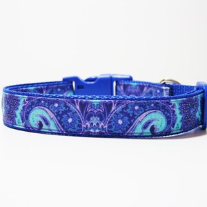 Blue Paisley Dog Collar or Matching Lead Leash Seat Belt 3/4&quot; or 1&quot; width