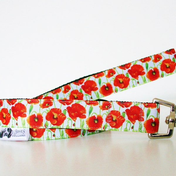 Red Poppy Flower Dog Lead Leash Training Matching Line