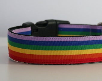 Rainbow Colourful Dog Collar or Matching Lead Leash Seat Belt 3/4" or 1" width