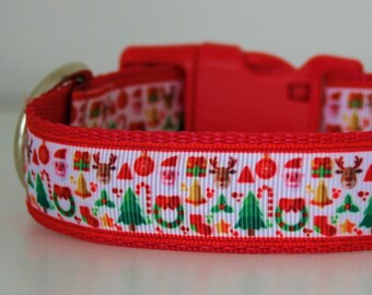 Christmas Dog Collar or Matching Lead Leash Seat Belt 3/4" or 1" width