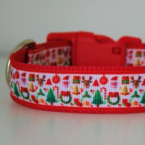Christmas Dog Collar or Matching Lead Leash Seat Belt 3/4&quot; or 1&quot; width