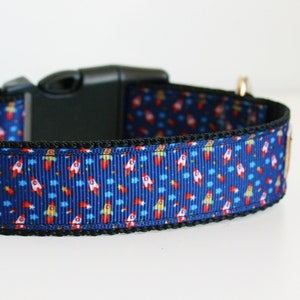 Rocket Spaceship Dog Collar or Matching Lead Leash Seat Belt 3/4" or 1" width