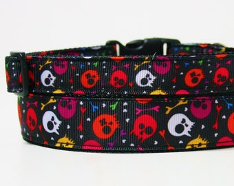 Skull and Bones 5/8" or 3/4" Small Dog Collar Puppy Collar or Matching Lead