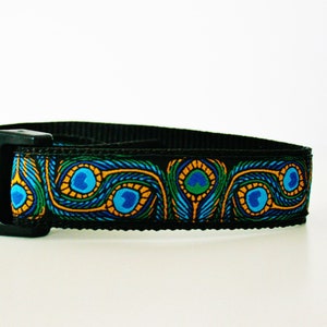 Peacock Jacquard Dog Collar or Matching Lead Leash Seat Belt 3/4" or 1" width