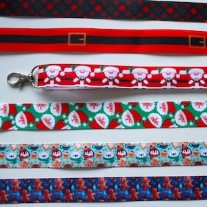 Lanyard or Key Fob Christmas Festive Santa Rudolf Reindeer Ribbon Lanyard Keychain ID Holder Whistle Badge Secret Santa