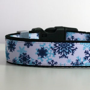 Snowflake Winter Christmas Dog Collar or Matching Lead Leash Seat Belt 3/4&quot; or 1&quot; width