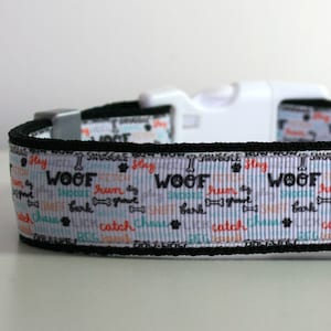 Woof Dog Collar or Matching Lead Leash Seat Belt 3/4&quot; or 1&quot; width