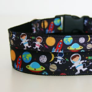 Spaceship Rocket Planet Astronaut Dog Collar or Matching Lead Leash Seat Belt 3/4" or 1" width