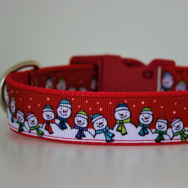 Snowman Christmas Dog Collar or Matching Lead Leash Seat Belt 3/4" or 1" width