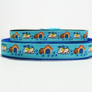 5/8" or 3/4" Dog House Dog Jacquard Small Dog Collar Puppy Collar or Matching Lead