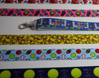Lanyard or Key Fob Tennis Sports Cow Duck Llama Ribbon Lanyard Keychain ID Holder Whistle Phone Badge Pin Gym Stocking Filler