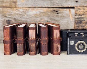 Leather photo album for small square Instagram prints. Pick your own leather and thread colors. (READY TO SHIP)