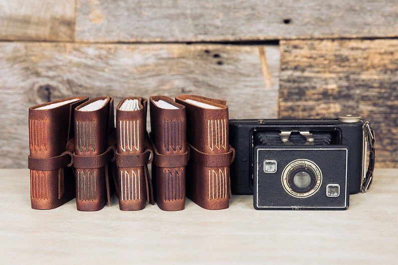 Leather photo album for small square Instagram prints. Pick your own leather and thread colors. READY TO SHIP image 1