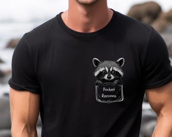 Pocket Raccoon Unisex T-shirt, T-shirt with Cute Raccoon, Gift for Rocket Raccoon Fans, Minimalistic Raccoon Shirtmarvel