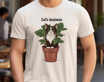 Maglietta unisex con gatto divertente, maglietta con gatto in un vaso di fiori, maglietta da lavoro per gatti, regalo per mamma/papà gatto.