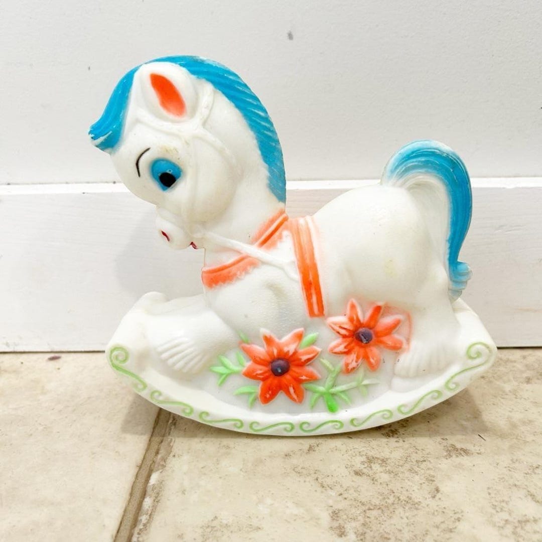 Rocking Rattle Vintage 1960’s Vintage Rocking Horse Pony W/ Chime Rattle Floral Design ...