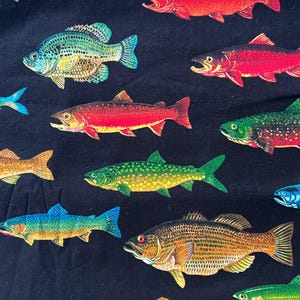 Fish on Black Fabric - BY THE YARD