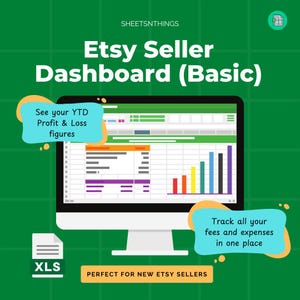 Etsy Seller Revenue & Expenses Dashboard (Basic) - Business Spreadsheet for Etsy Sellers, Etsy Sales Tracker, Income Tracker.