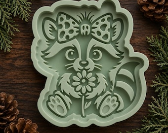 Raccoon with flower Silicone Mold: For Freshies