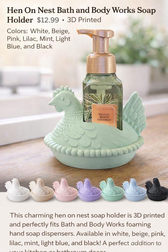 3D Printed Hen on Nest Soap Holder | Farmhouse Chicken Sink Decor