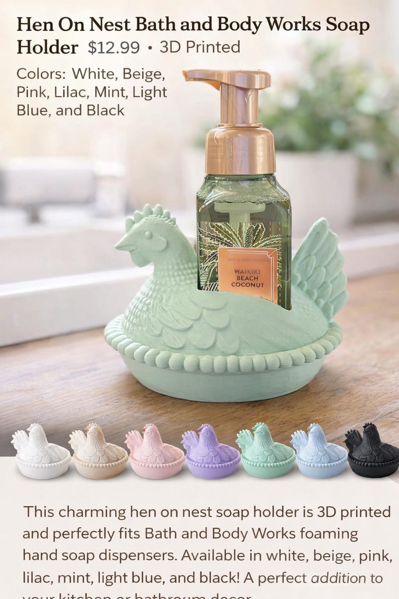 3D Printed Hen on Nest Soap Holder | Farmhouse Chicken Sink Decor image 1