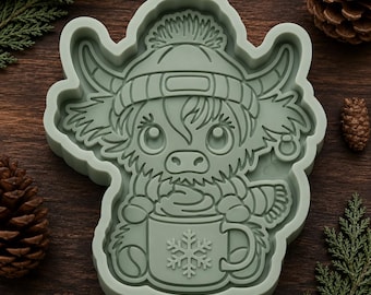 Highland cow with mug Silicone Mold: For Freshies