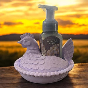 3D Printed Hen on Nest Soap Holder | Farmhouse Chicken Sink Decor lilac purple