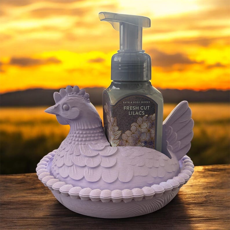 3D Printed Hen on Nest Soap Holder | Farmhouse Chicken Sink Decor lilac purple