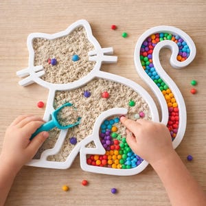 3D Printed Cat Sensory Tray – PLA Filament Play and Learning Bin