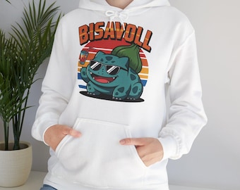 Sudadera con capucha de Bulbasaur: suéter divertido de Bulbasaur con diseño retro | Sudadera con capucha de Pokémon escalofriante para nerds y jugadores | Idea de regalo con humor